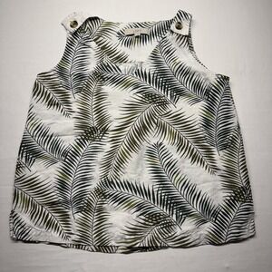 LOFT Palm Leaf Print Linen Blend Sleeveless Top‎ Button Shoulder Size S